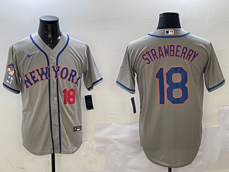 Men New York Mets #18 Strawberry Grey Game 2025 Nike MLB Jersey style 3